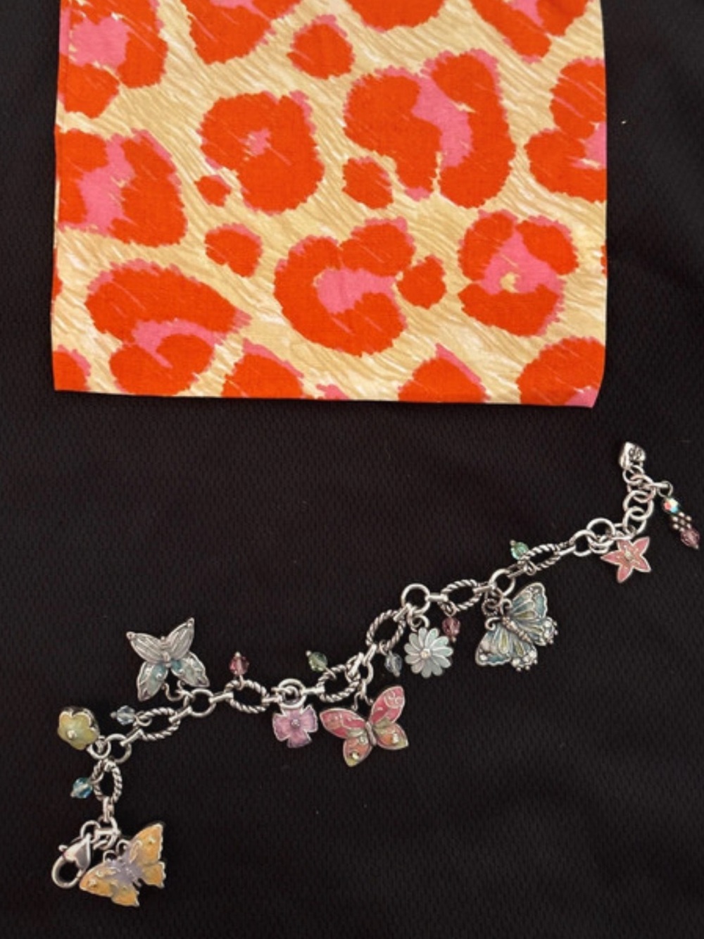 Brighton Silver Butterfly & Floral Charm Bracelet - Pink, Blue, Yellow 2675